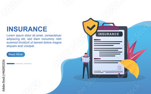 Illustration concept of insurance with the person writing the insurance agreement.