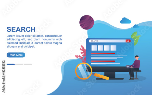Illustration concept of search with people who are searching on a computer.