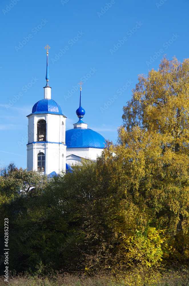 Pereyaslavl-Zalessky, Yaroslavl Oblast, Russia - October, 2021: The Church of the Presentation of the Lord in sunny autumn day