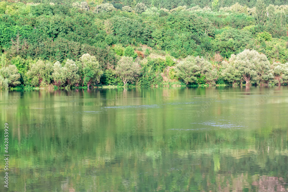 Landscape with green forest on the riverside Landscape with green forest on the riverside