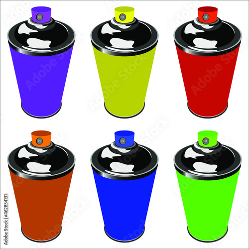 multi-colored cans to paint graffiti on a white background vector