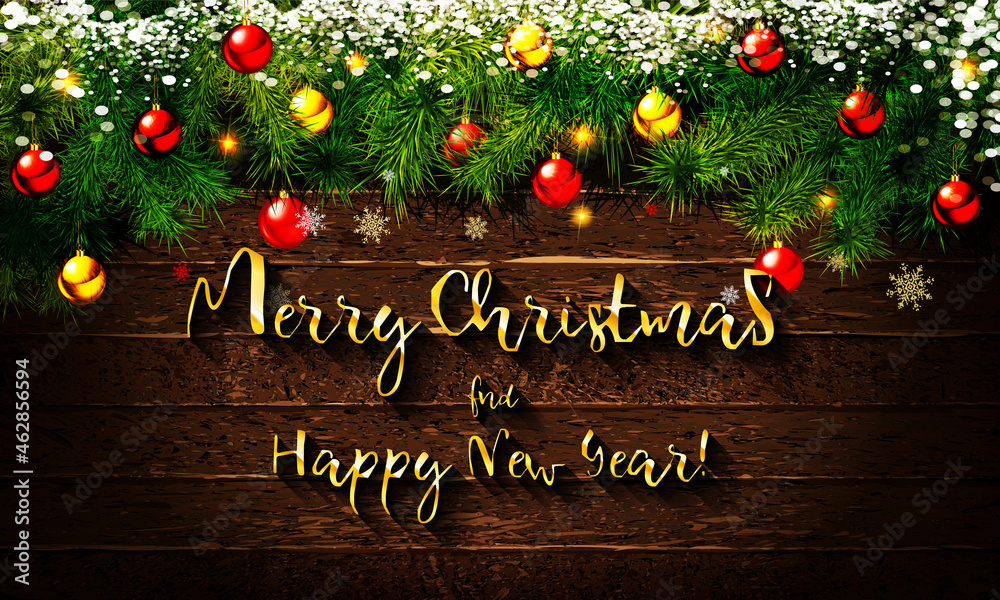 Naklejka premium Merry Christmas and Happy New Year. postcard