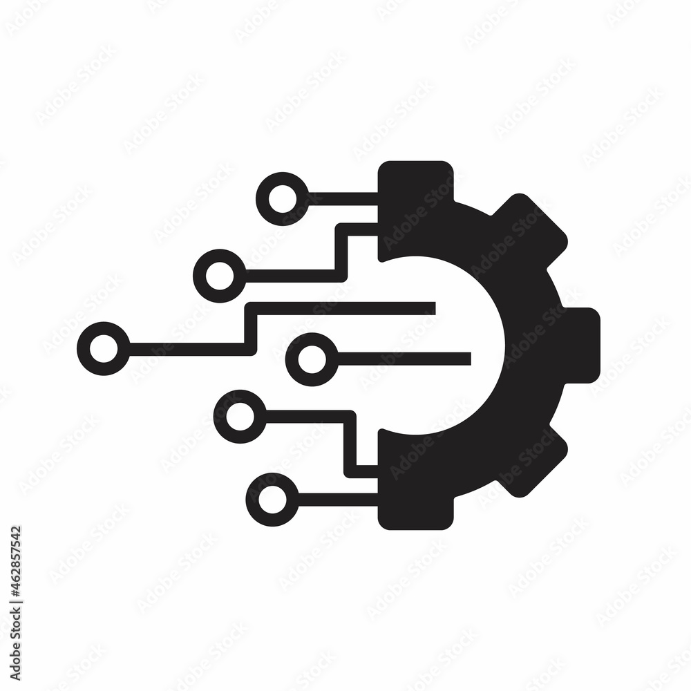 Digital technology gear flat icon concept isolated on white background Digital technology gear flat icon concept isolated on white background