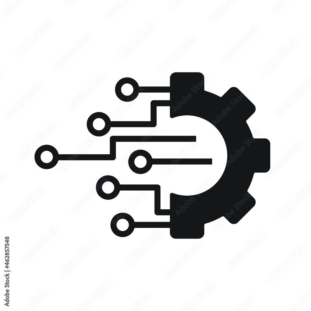 Digital technology gear flat icon concept isolated on white background Digital technology gear flat icon concept isolated on white background