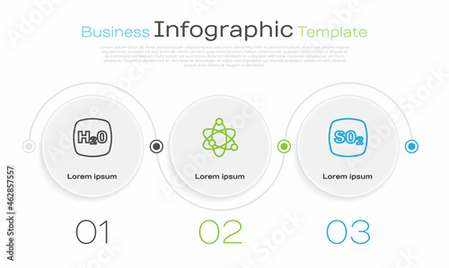 Set line Chemical formula H2O, Atom and Sulfur dioxide SO2. Business infographic template. Vector