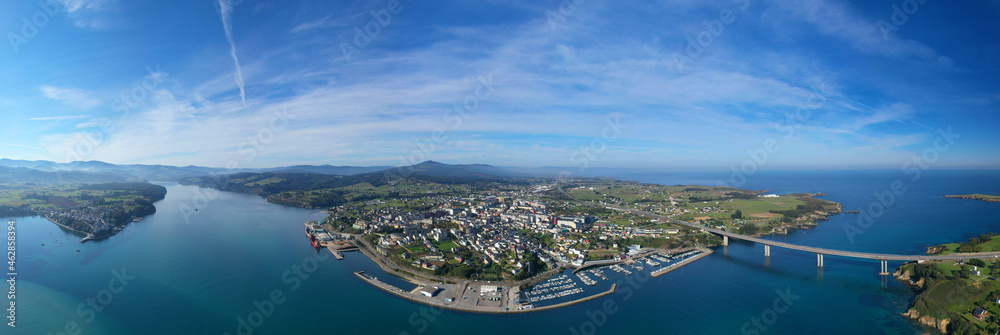 Panoramic aerial view of Ribadeo and its estuary
