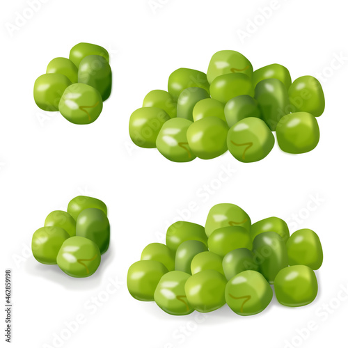 Set of green realistic vector mountain of peas bean pea colourful fresh bob