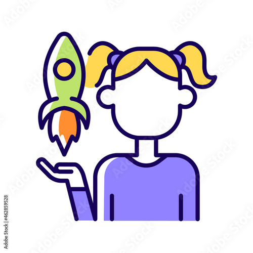 Fostering kids creativity RGB color icon. Teach and encourage children. Support child in hobby and education. Kids imagination. Isolated vector illustration. Simple filled line drawing