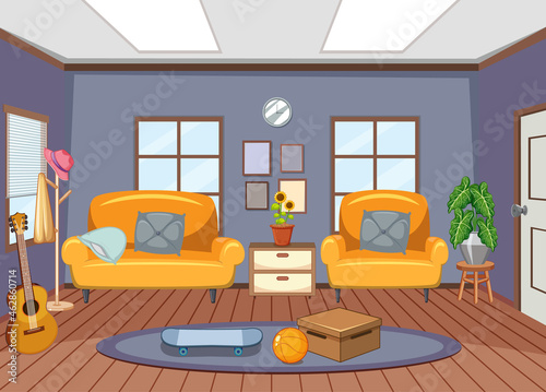 Living room interior design with furnitures