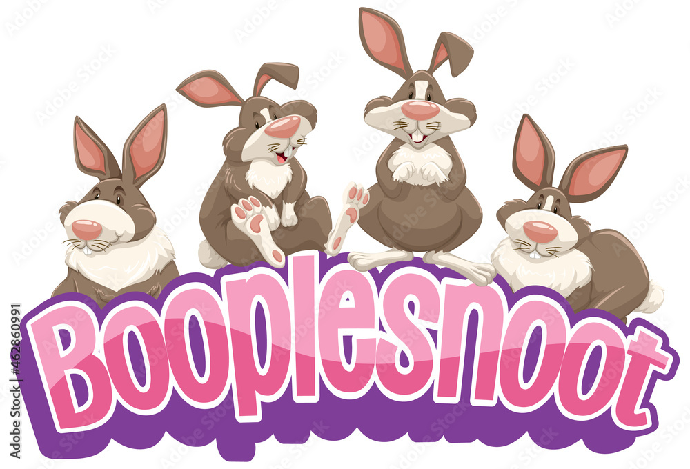 Fototapeta premium Many rabbits cartoon character with Booplesnoot font banner isolated