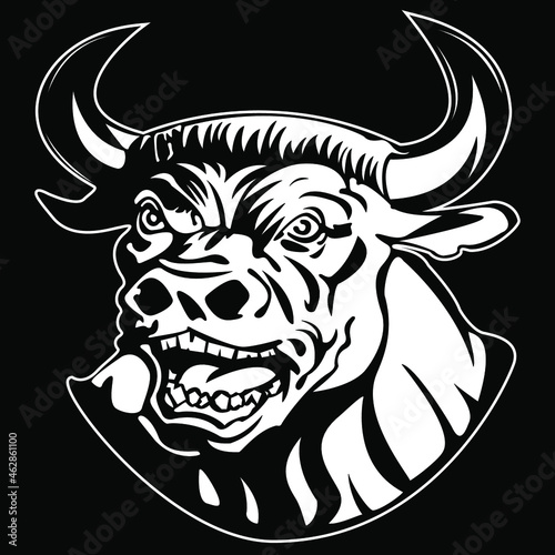 the menacing muzzle of a Minotaur on black background vector