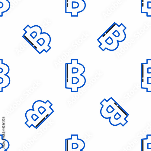 Line Cryptocurrency coin Bitcoin icon isolated seamless pattern on white background. Physical bit coin. Blockchain based secure crypto currency. Colorful outline concept. Vector © Oksana