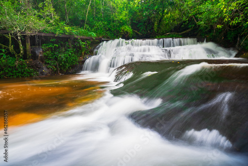 beautiful tropical rainforest waterfall in deep forest
