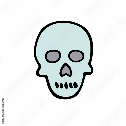Fototapeta Naklejka Na Ścianę i Meble -  Doodle Halloween scull. Color Skeleton isolated on white background. Hand-drawn cute scary cranium. Mystical sketch character. Vector bone illustration for spooky autumn holidays, The day of the Dead