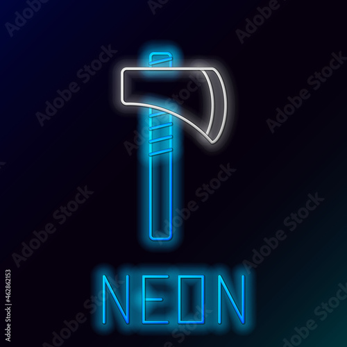 Glowing neon line Native american tomahawk axe icon isolated on black background. Colorful outline concept. Vector