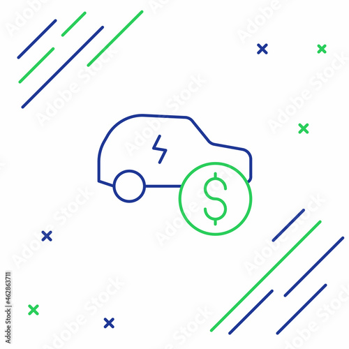 Line Electric car price icon isolated on white background. Electric auto industry growth concept. Electric car sale concept. Colorful outline concept. Vector