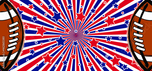 American football on green grass field. Sport team game cup. Rugby ball day. Funny super bowl weekend party. USA flag, sport finale, school games or on street. Vector template background rankings sign