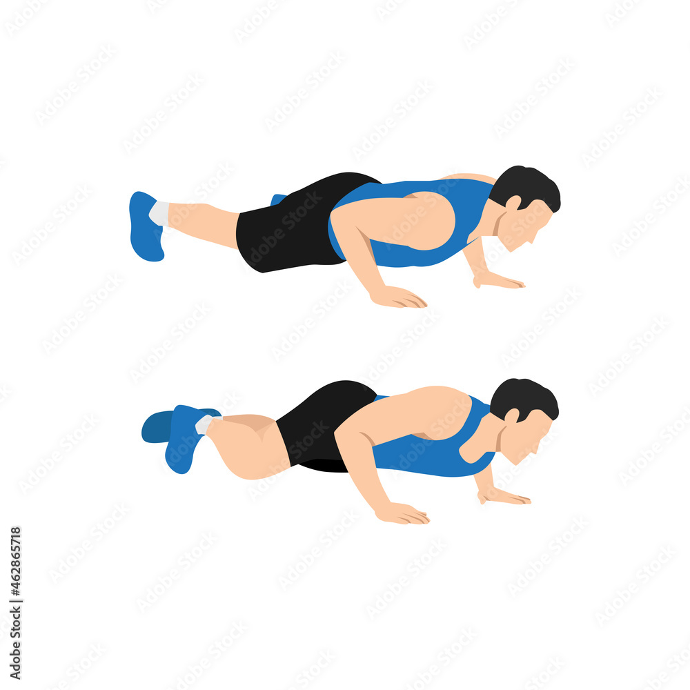 Man doing Spider-man press-up exercise. Flat vector illustration isolated on white background