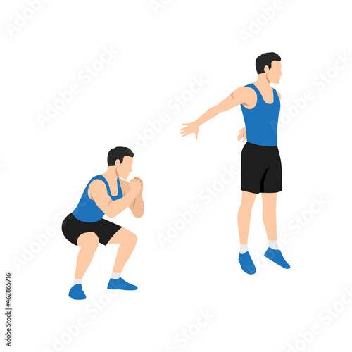 Man doing Explosive squat exercise. Flat vector illustration isolated on white background