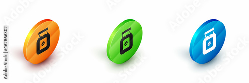 Isometric Coffee jar bottle icon isolated on white background. Circle button. Vector