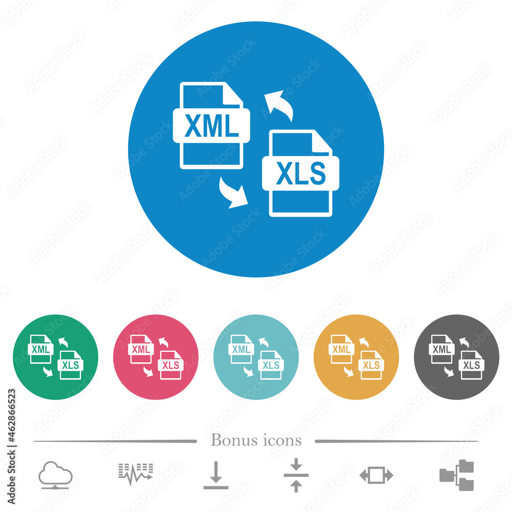 XML XLS file conversion flat round icons XML XLS file conversion flat round icons