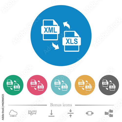 XML XLS file conversion flat round icons