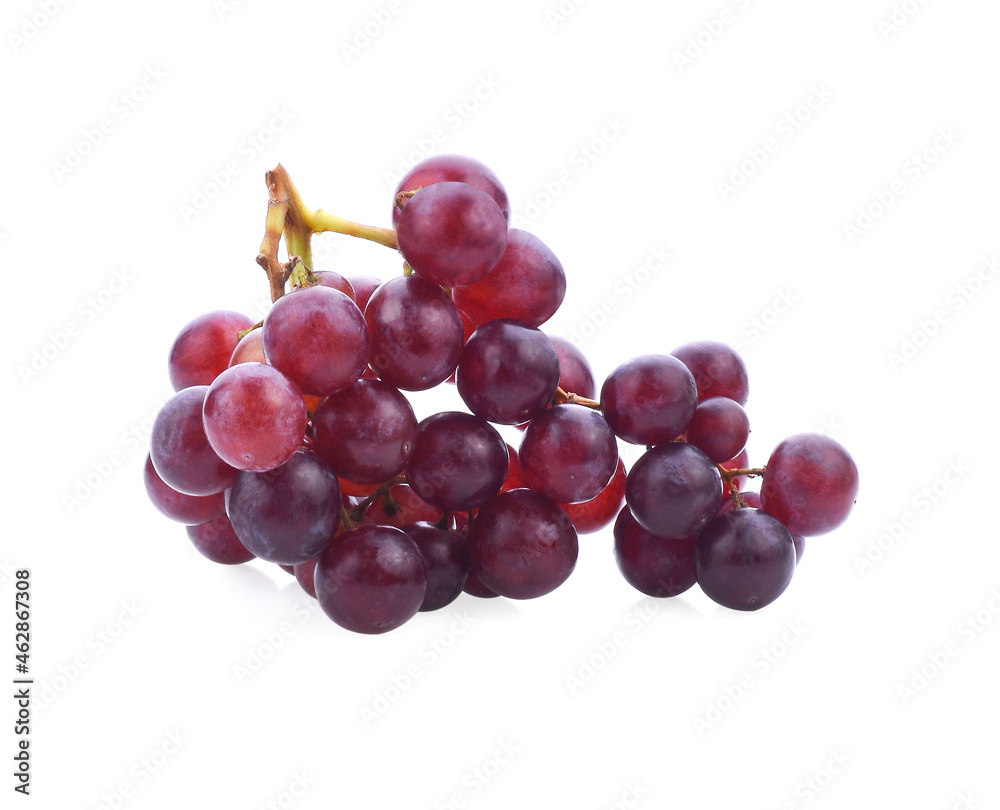 Ripe red grape. Pink bunch with leaves isolated on white. With clipping path. Full depth of field. Ripe red grape. Pink bunch with leaves isolated on white. With clipping path. Full depth of field.