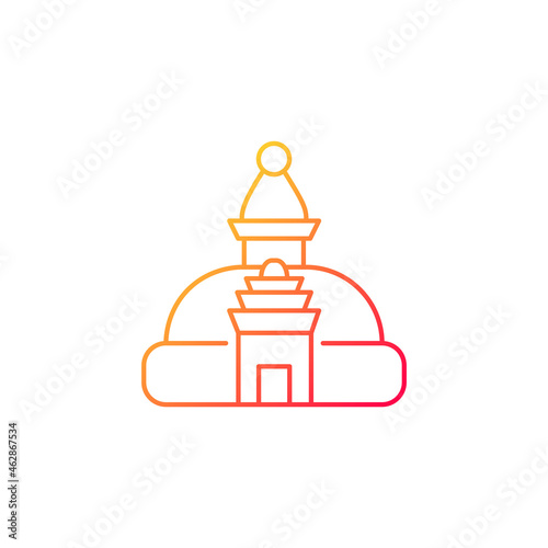 Swayambhu stupa gradient linear vector icon. Monkey temple. Shrine with painted Buddha eyes. Nepal architecture. Thin line color symbol. Modern style pictogram. Vector isolated outline drawing photo