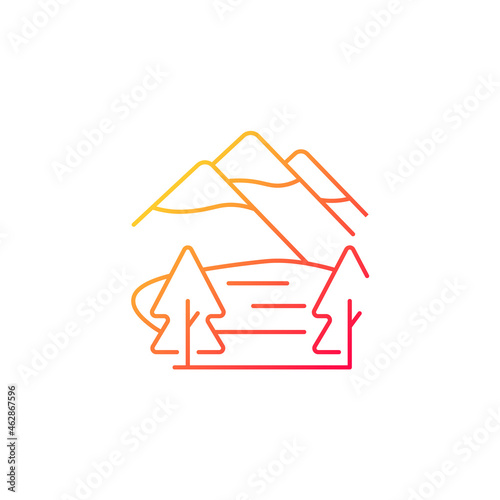 Shey-phoksundo national park gradient linear vector icon. Deepest lake in Nepal. Trans-Himalayan region. Alpine lake. Thin line color symbol. Modern style pictogram. Vector isolated outline drawing