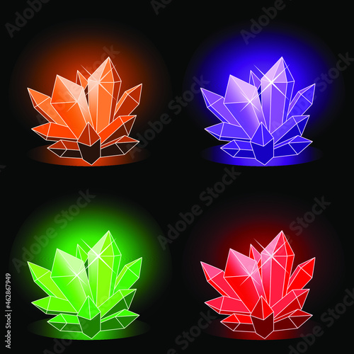 glowing magical crystals on a black background vector