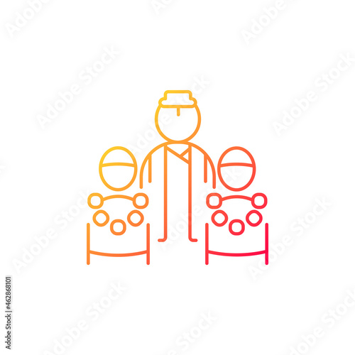 Bratabandha ceremony gradient linear vector icon. Upanayana festival in Nepal. Beginning of manhood. Sacred rite. Thin line color symbol. Modern style pictogram. Vector isolated outline drawing