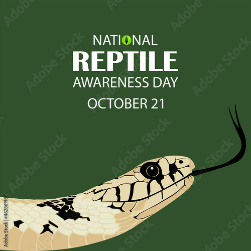 Vector flat illustration to commemorate international reptile day, with snake cartoon. Perfect for banners, backgrounds or posters. isolated on a green background.