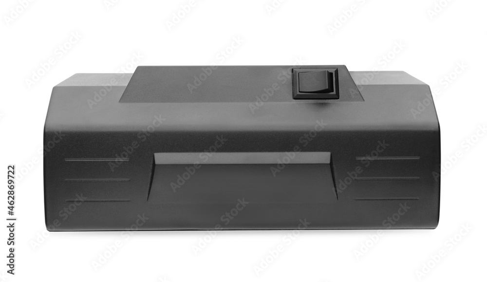 Modern currency detector isolated on white. Money examination device Modern currency detector isolated on white. Money examination device