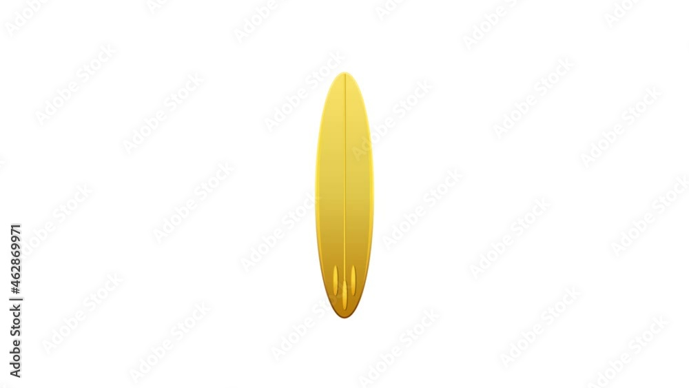Yellow surfing board icon isolated on white background in loop motion animation. Sign and symbol for holiday vacation and tour travel. Yellow surfing board icon isolated on white background in loop motion animation. Sign and symbol for holiday vacation and tour travel.