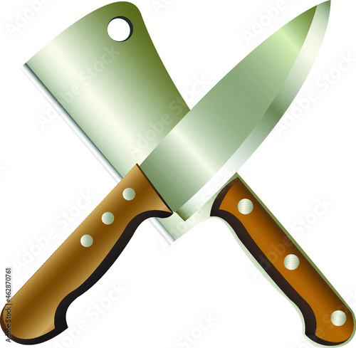 kitchen knife with wooden handle on white background