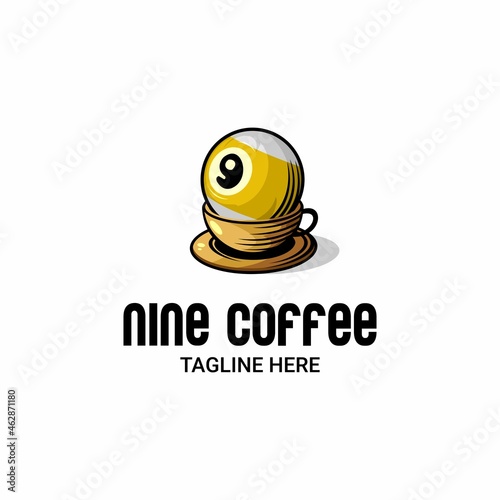 vector illustration of billiard logo, ball billiard and cup of coffee
