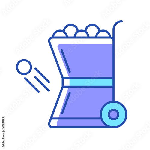 Ball throwing devices RGB color icon. Automatic ball launcher. Baseball pitching machine. Improving athlete performance. Long-distance throws. Isolated vector illustration. Simple filled line drawing
