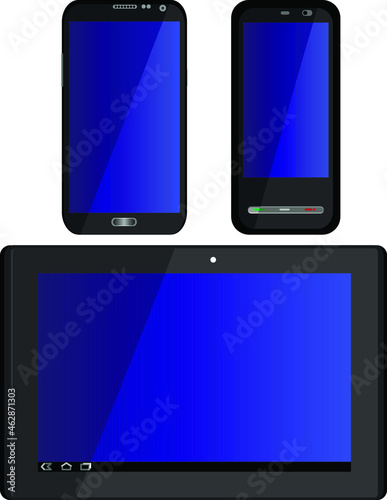phone, smartphone and tablet on white background