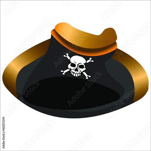 black pirate Tricorn hat with skull on white background vector