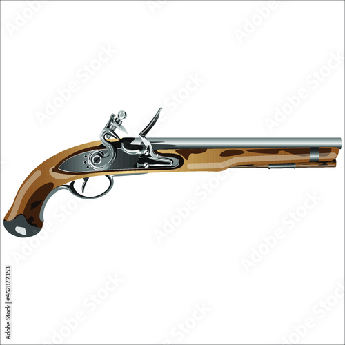 old flintlock pirate pistol on a white background vector