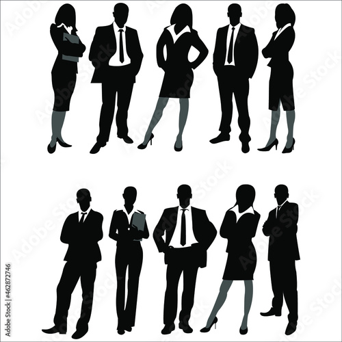 silhouettes of business men and women on white background vector