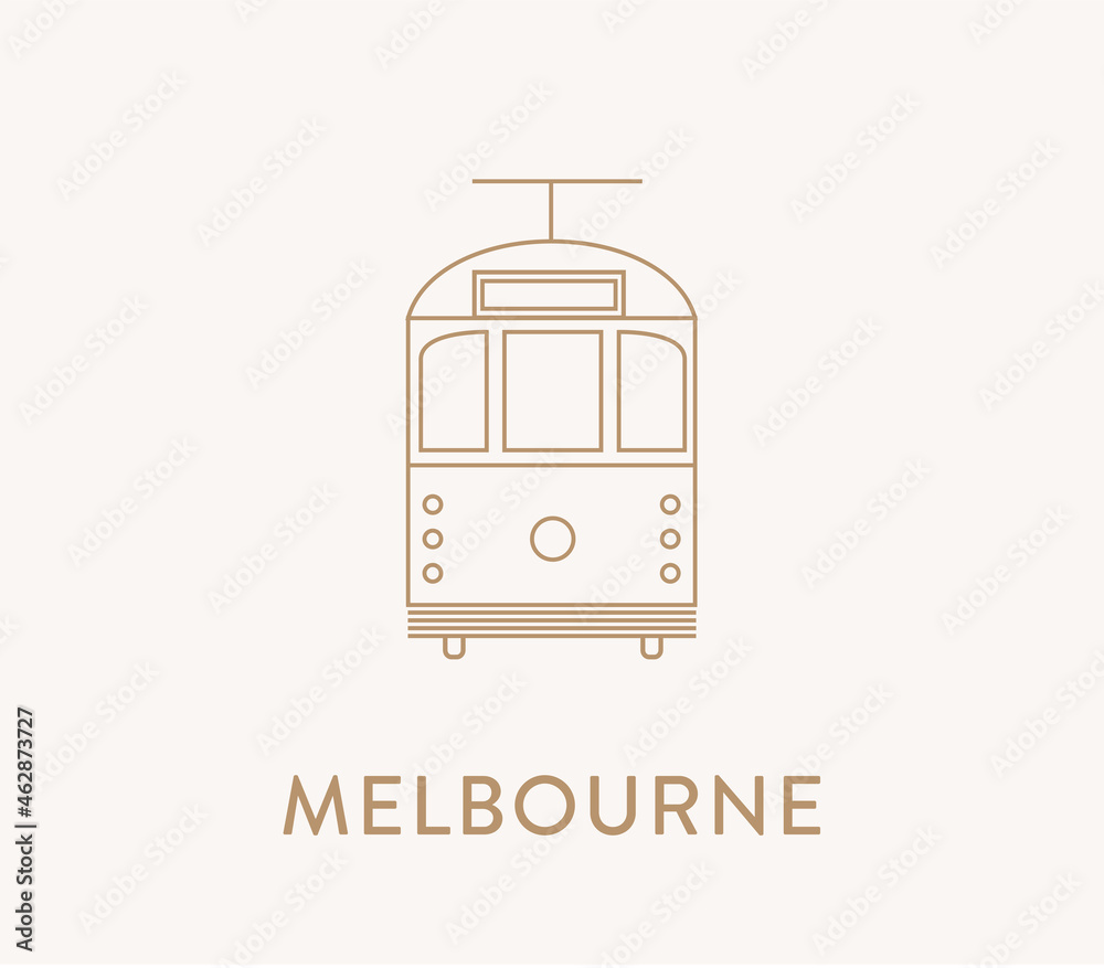 Fototapeta premium Melbourne iconic w-class vintage tram icon, line art style.