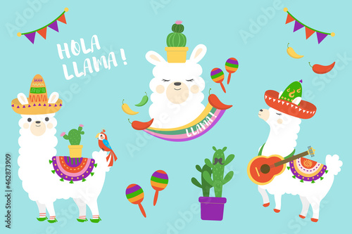 llama and mexico vector illustration.