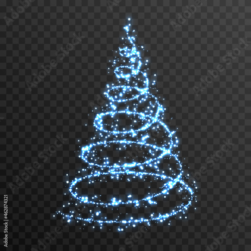 Vector glowing Christmas tree on an isolated transparent background. PNG blue dust, magic spruce, holiday, christmas.