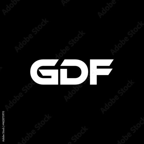 GDF letter logo design with black background in illustrator, vector logo modern alphabet font overlap style. calligraphy designs for logo, Poster, Invitation, etc.
