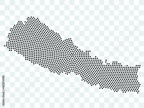 Abstract black map of Nepal - planet dots planet, isolated on transparent background.Vector eps 10