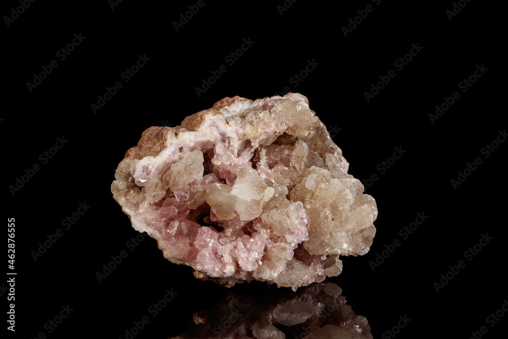 Macro mineral stone Pink Amethyst on a black background Macro mineral stone Pink Amethyst on a black background