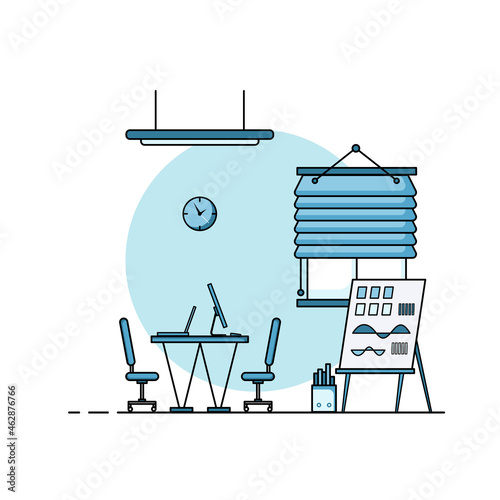 Working table flat design, Concept of working desk and work from home interior with furniture.