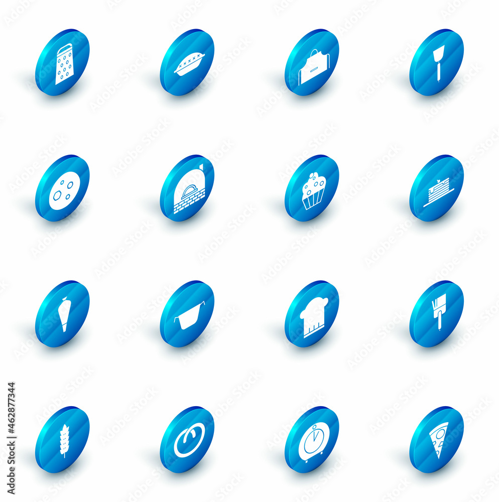 Set Homemade pie, Kitchen apron, Spatula, Cookie or biscuit with chocolate, Pastry bag for decorate cakes, Brick stove, Stack of pancakes and Cupcake icon. Vector Set Homemade pie, Kitchen apron, Spatula, Cookie or biscuit with chocolate, Pastry bag for decorate cakes, Brick stove, Stack of pancakes and Cupcake icon. Vector