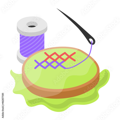 Fabric Decorating Craft Concept, Wooden Hoop Vector Color Icon Design, Hobby Symbol, Leisure time Activity Sign, Hobbyists and Handicraft Stock Illustration, elliptical rings with metal screw Object